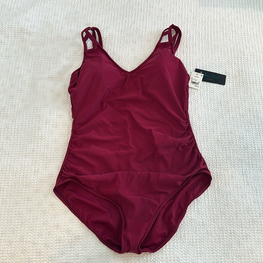 Women's Cut Out Strap One Piece Swimsuit - Aqua Green® Dark Red, XL (NWT)